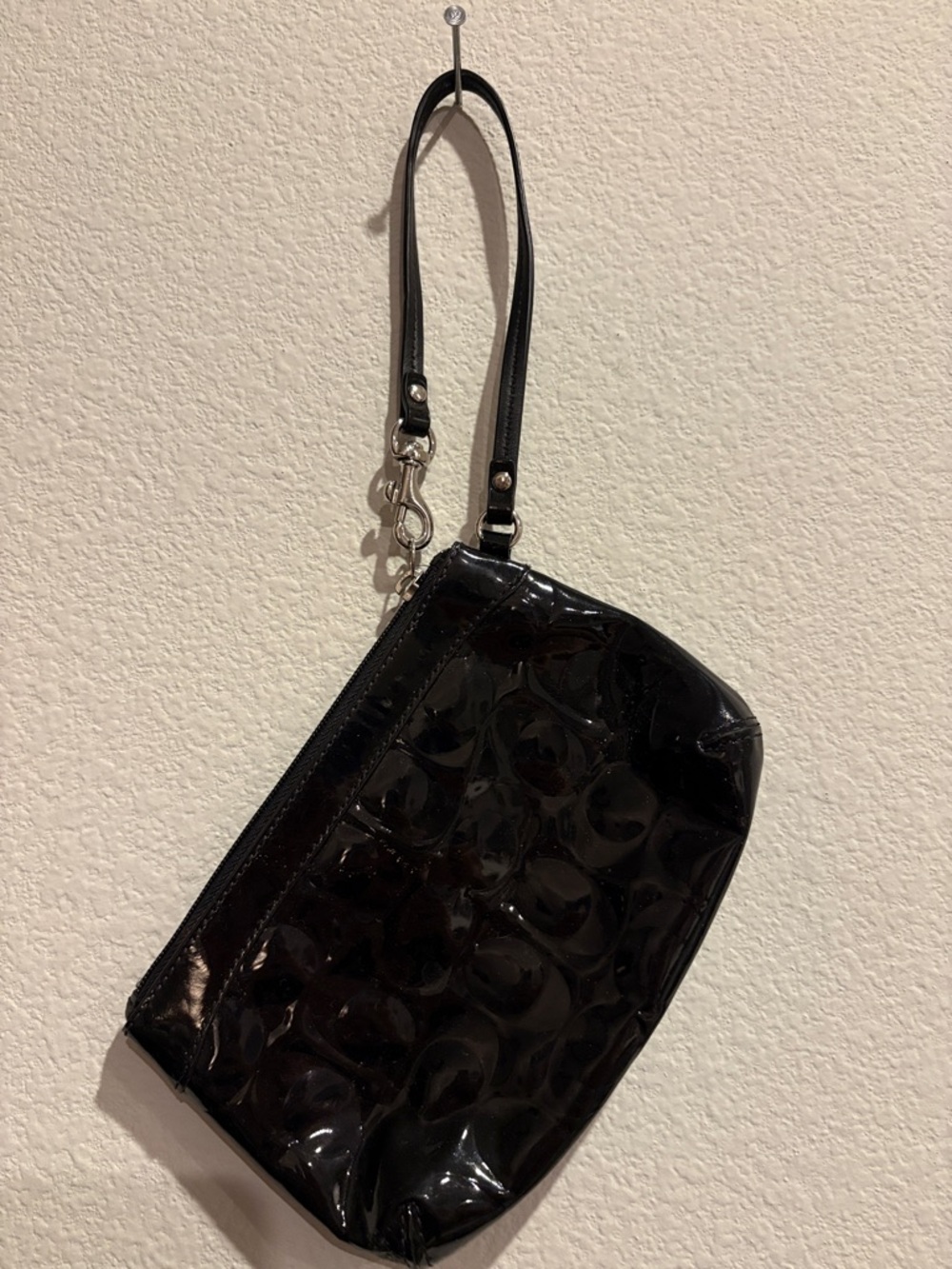 Coach Black Patent Leather Wristlet with Signature Emboss - Picture 3 of 4